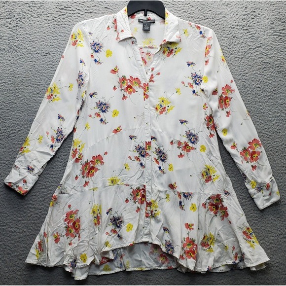 Chelsea & Theodore Tops - Chelsea & Theodore Tunic Top Womens S Multi Floral‎ Rayon Collared Button Front